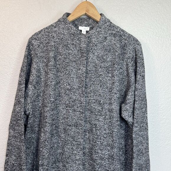 J Jill Sweater Coat L Marled Gray Long Knit Wool Button Heavyweight Lagenlook - Picture 3 of 9